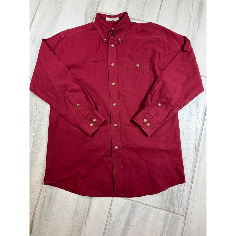 Orvis Mens Burgundy Red 100% Cotton Canvas Button Down Shirt Size M 65-8022